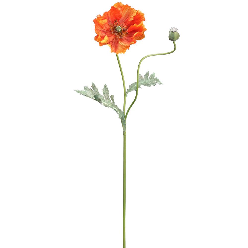 29" Silk Poppy Flower Stem -Orange (Pack of 12)