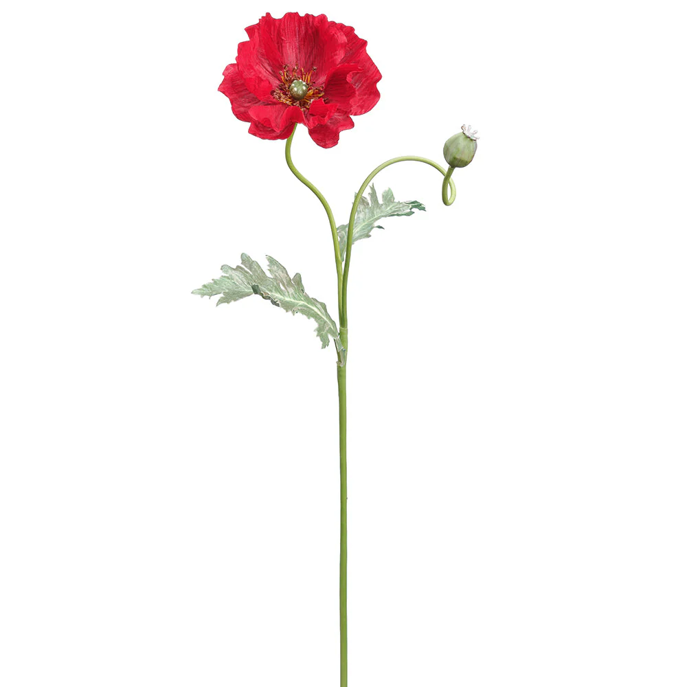 29" Silk Poppy Flower Stem -Red (Pack of 12)
