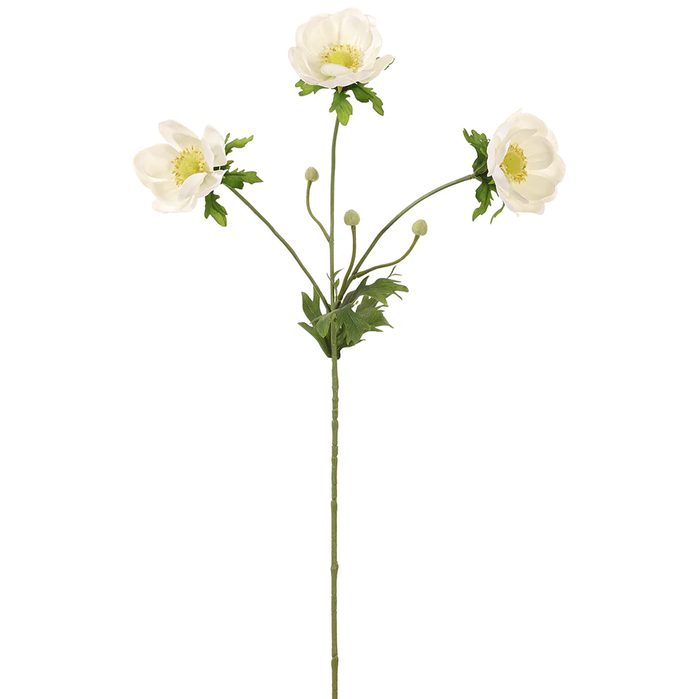 29" Silk Wild Anemone Flower Stem -White (Pack of 12)