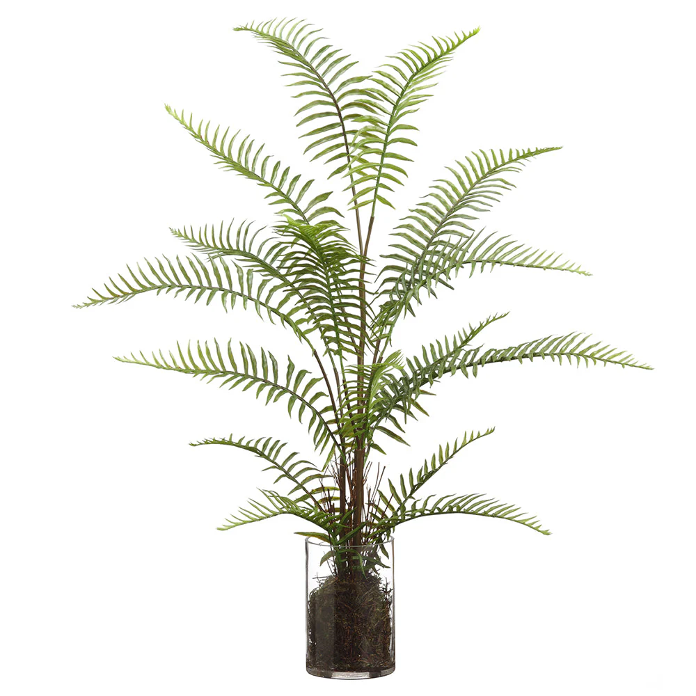 29" Sword Fern Leaf Silk Arrangement w/Glass Vase -Green (Pack of 6)
