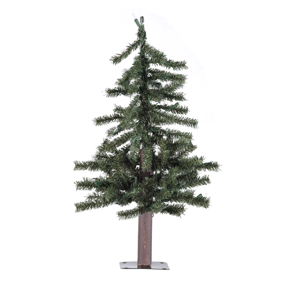 2'Hx16.5"W Natural Trunk Alpine Artificial Christmas Tree, Unlit -Green