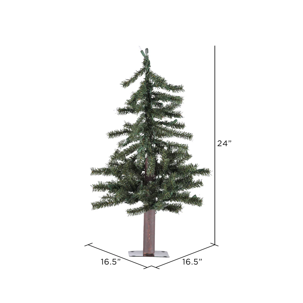 2'Hx16.5"W Natural Trunk Alpine Artificial Christmas Tree, Unlit -Green - Image 4
