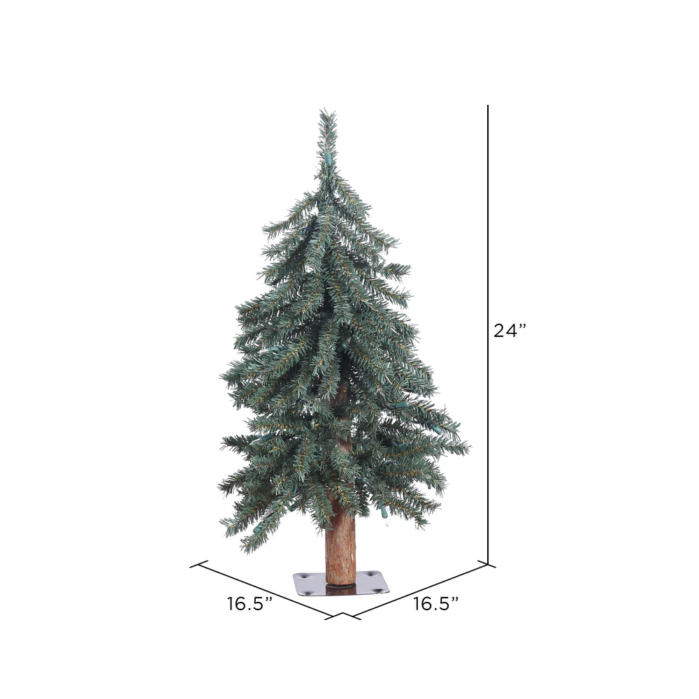 2'Hx16"W Natural Trunk With Bark Alpine Artificial Christmas Tree, Unlit -Green - Image 3