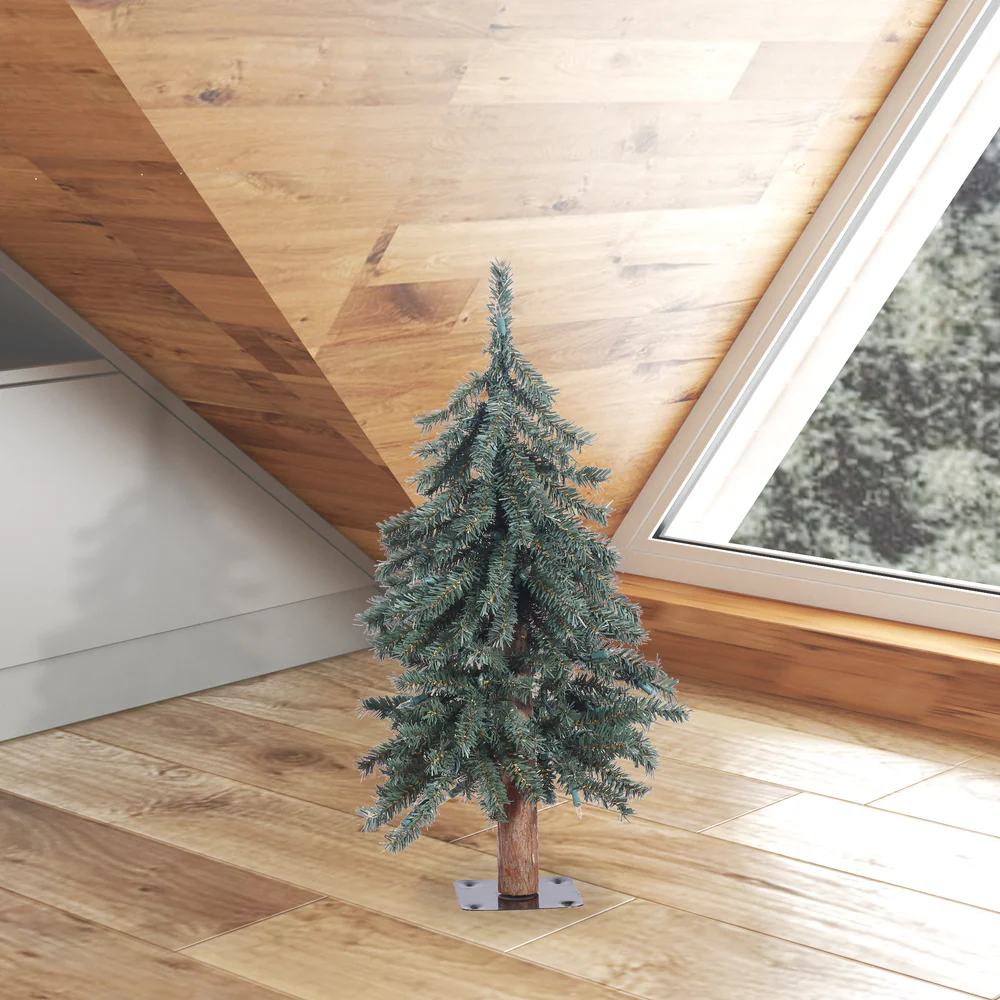 2'Hx16"W Natural Trunk With Bark Alpine Artificial Christmas Tree, Unlit -Green - Image 4