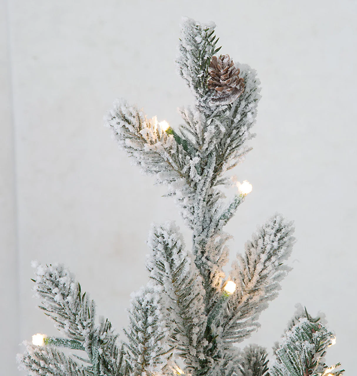 2'Hx18"W PE Flocked Spruce Artificial Table Christmas Tree w/Burlap Base, Micro LED Pre-Lit -White/Green - Image 2