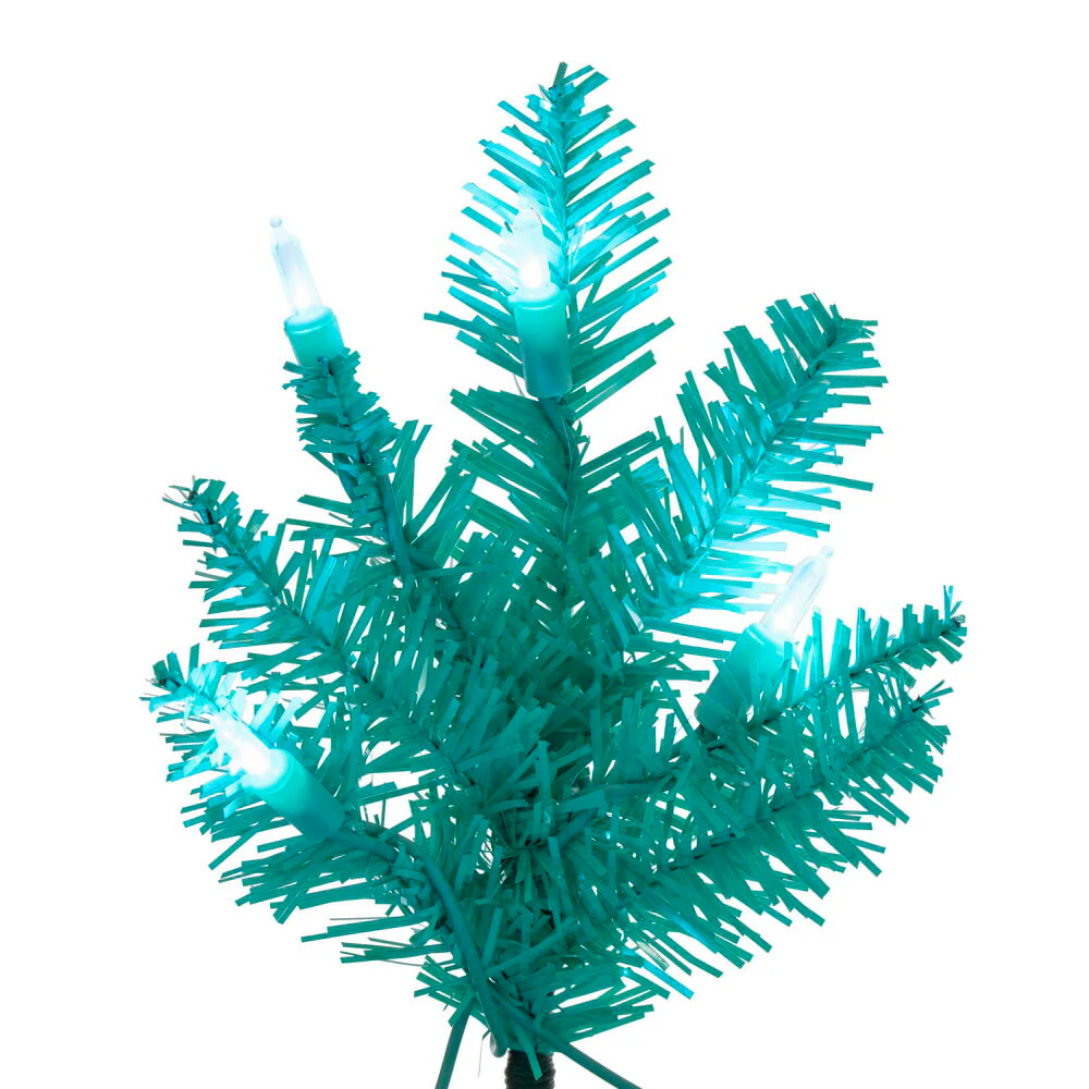 2'Hx20"W Fir Artificial Christmas Tree, LED Pre-Lit (Aqua) -Aqua - Image 2