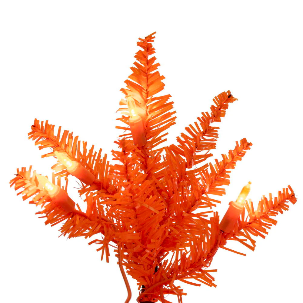 2'Hx20"W Fir Artificial Christmas Tree, LED Pre-Lit (Orange) -Orange - Image 2
