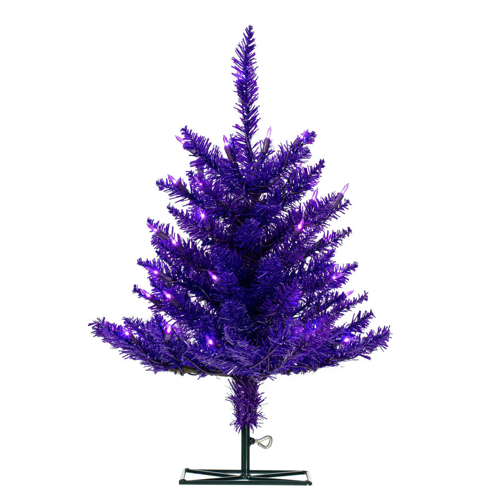2'Hx20"W Fir Artificial Christmas Tree, LED Pre-Lit (Purple) -Purple