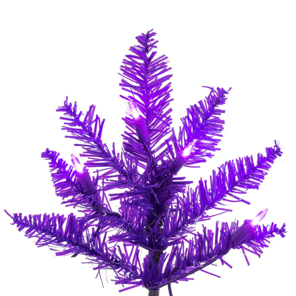 2'Hx20"W Fir Artificial Christmas Tree, LED Pre-Lit (Purple) -Purple - Image 2