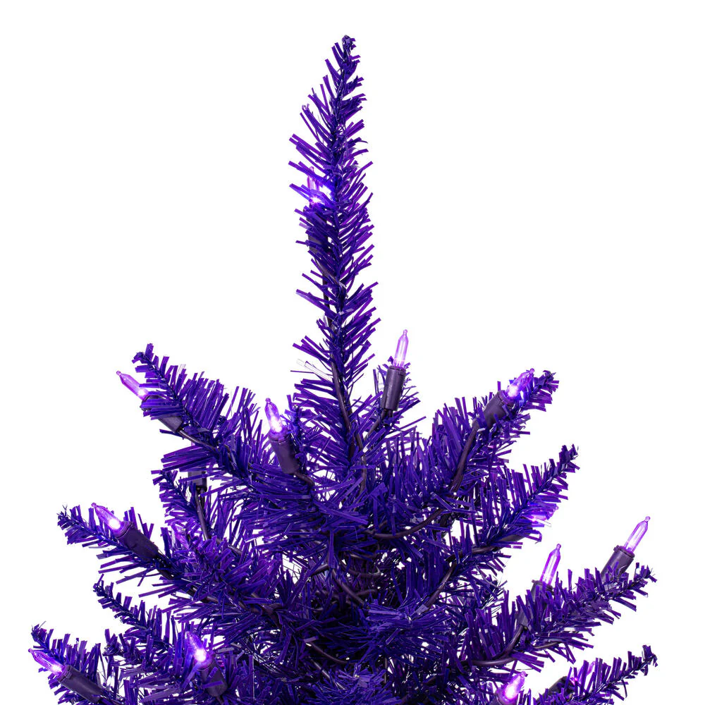 2'Hx20"W Fir Artificial Christmas Tree, LED Pre-Lit (Purple) -Purple - Image 4