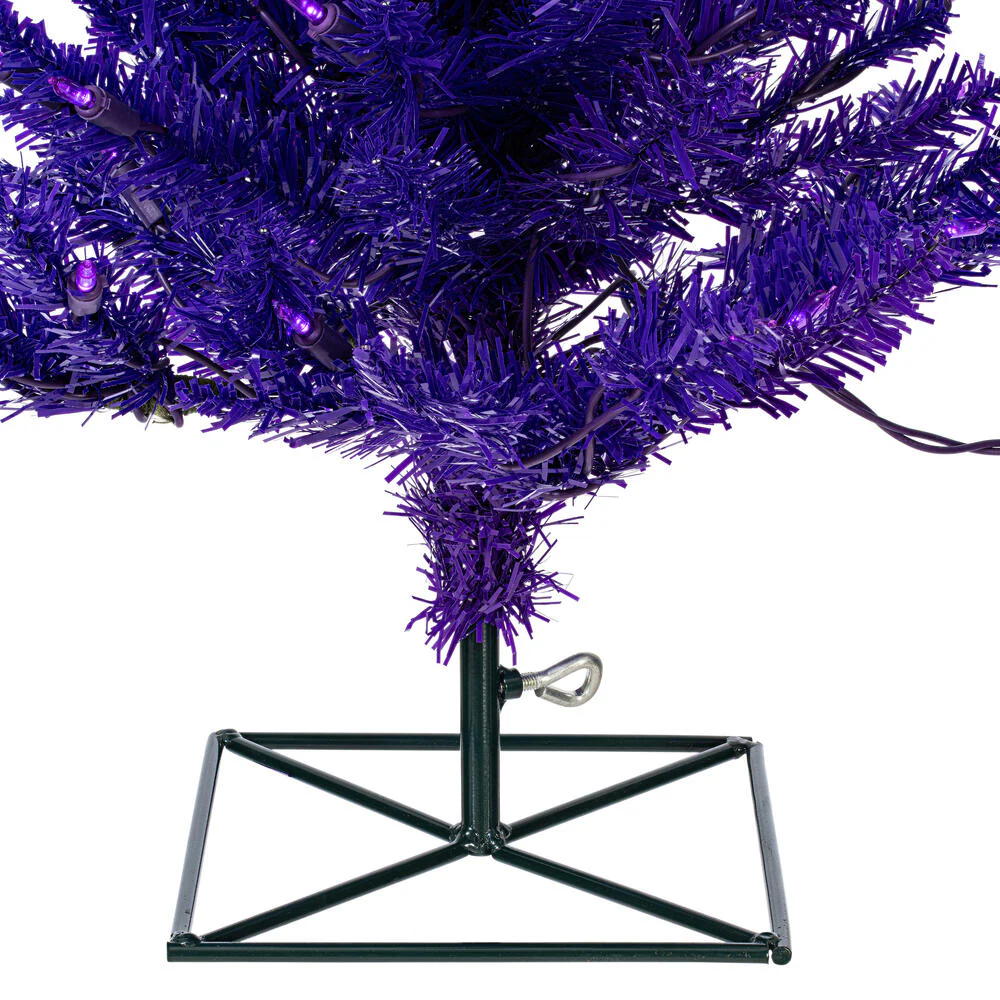 2'Hx20"W Fir Artificial Christmas Tree, LED Pre-Lit (Purple) -Purple - Image 5