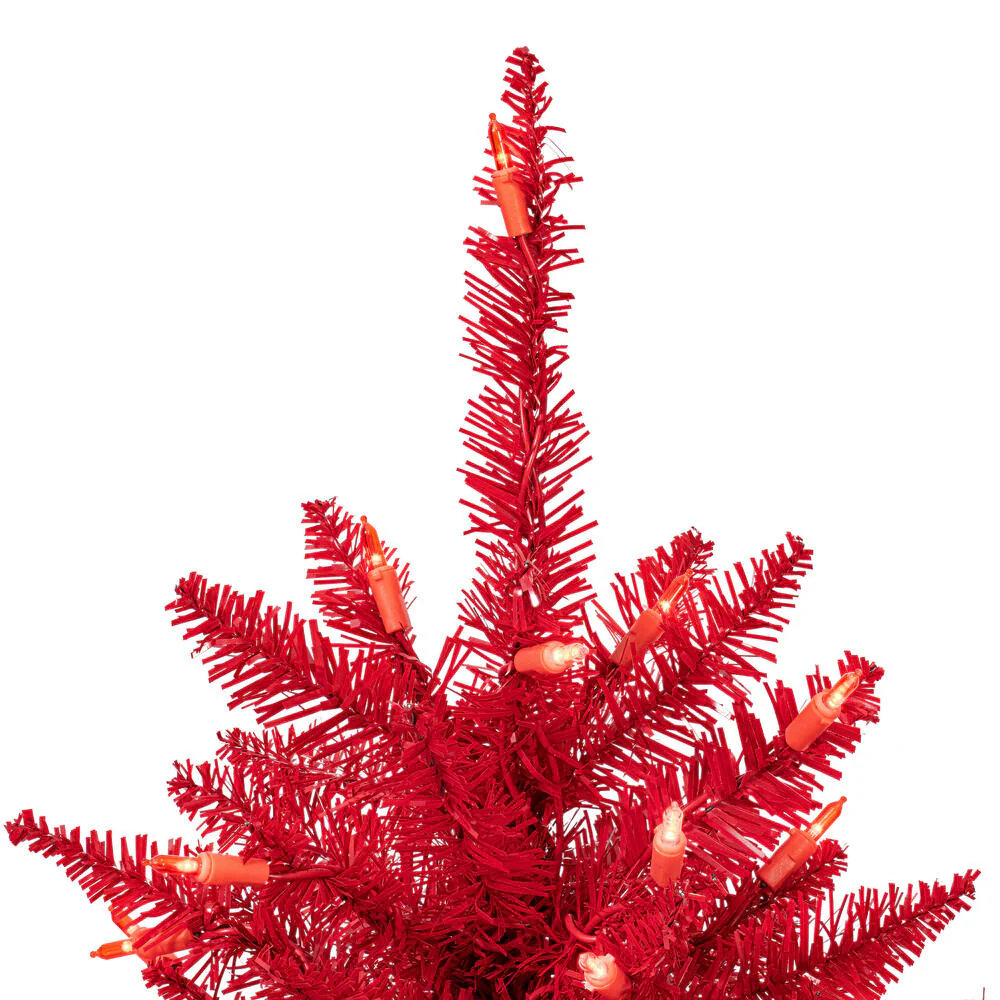 2'Hx20"W Fir Artificial Christmas Tree, LED Pre-Lit (Red) -Red - Image 4