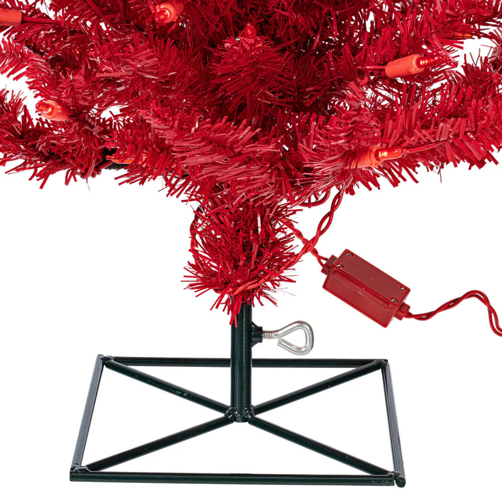 2'Hx20"W Fir Artificial Christmas Tree, LED Pre-Lit (Red) -Red - Image 5