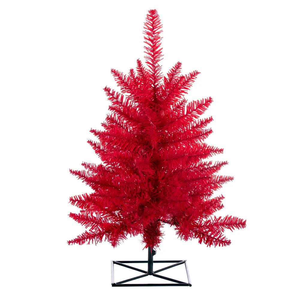 2'Hx20"W Fir Artificial Christmas Tree, Unlit -Red