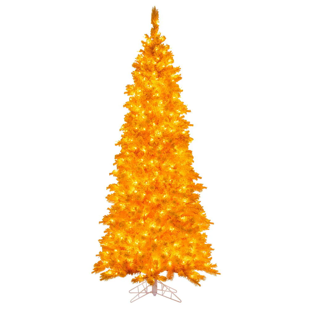 2'Hx20"W Flocked Slim Fir Artificial Christmas Tree, LED Pre-Lit (Yellow) -Yellow