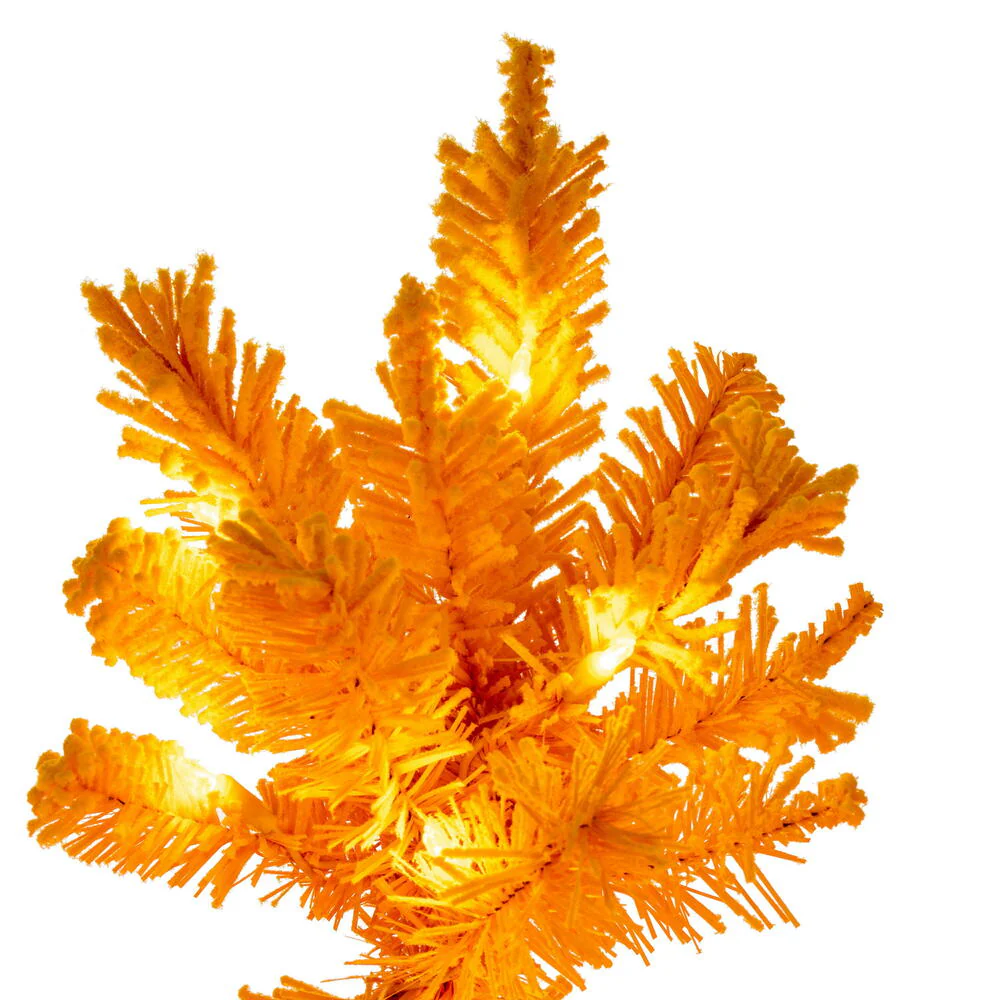 2'Hx20"W Flocked Slim Fir Artificial Christmas Tree, LED Pre-Lit (Yellow) -Yellow - Image 2