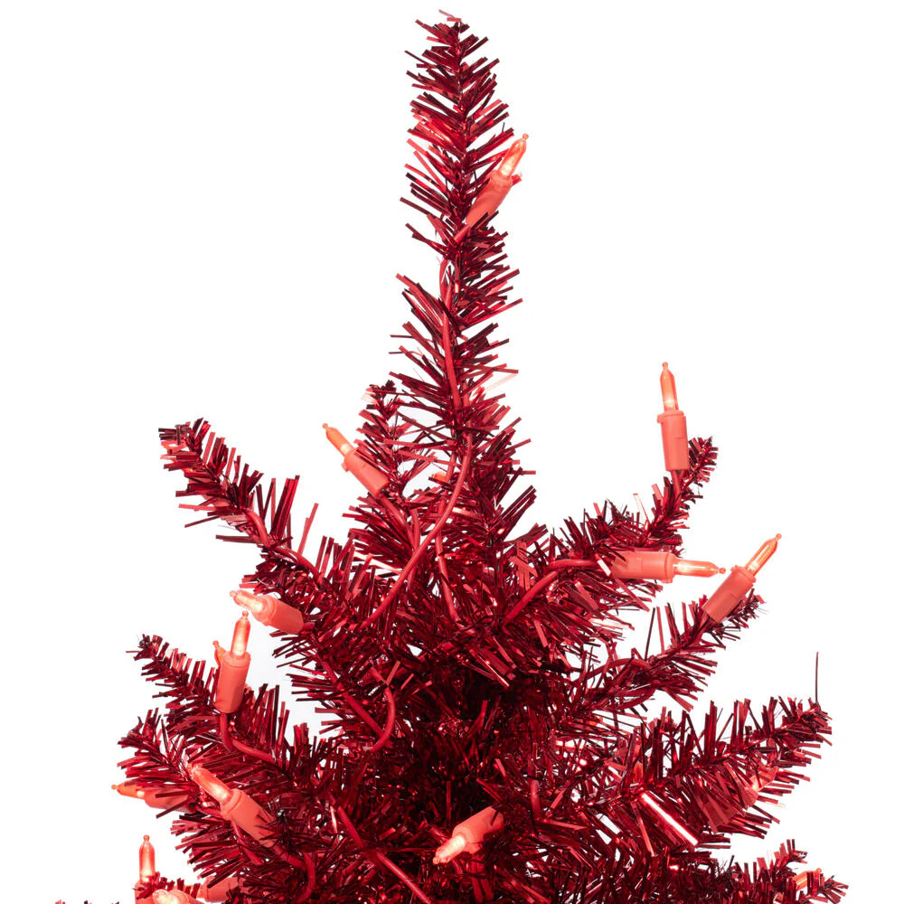2'Hx20"W Tinsel Fir Artificial Christmas Tree, LED Pre-Lit (Red) -Red - Image 2