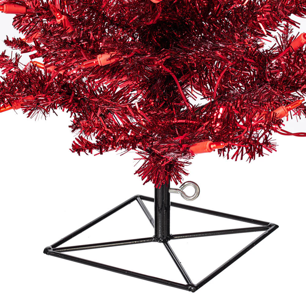 2'Hx20"W Tinsel Fir Artificial Christmas Tree, LED Pre-Lit (Red) -Red - Image 3