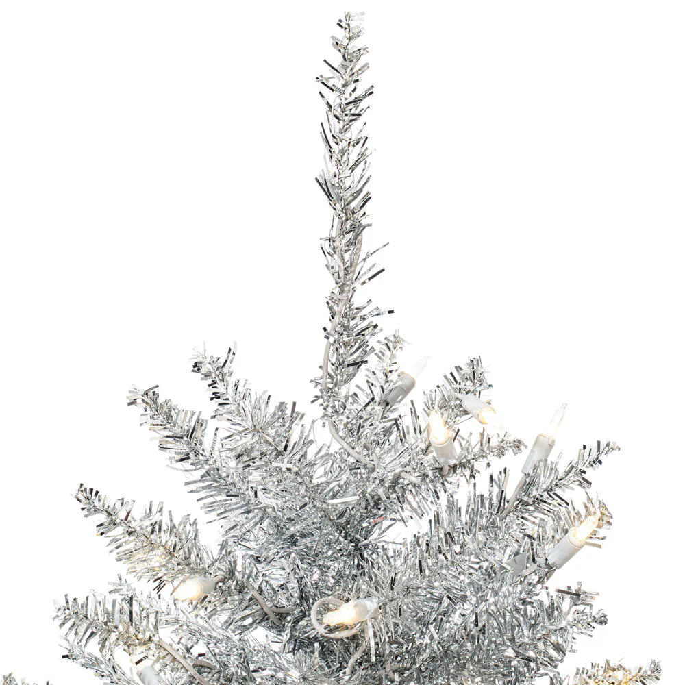 2'Hx20"W Tinsel Fir Artificial Christmas Tree, LED Pre-Lit -Silver - Image 4