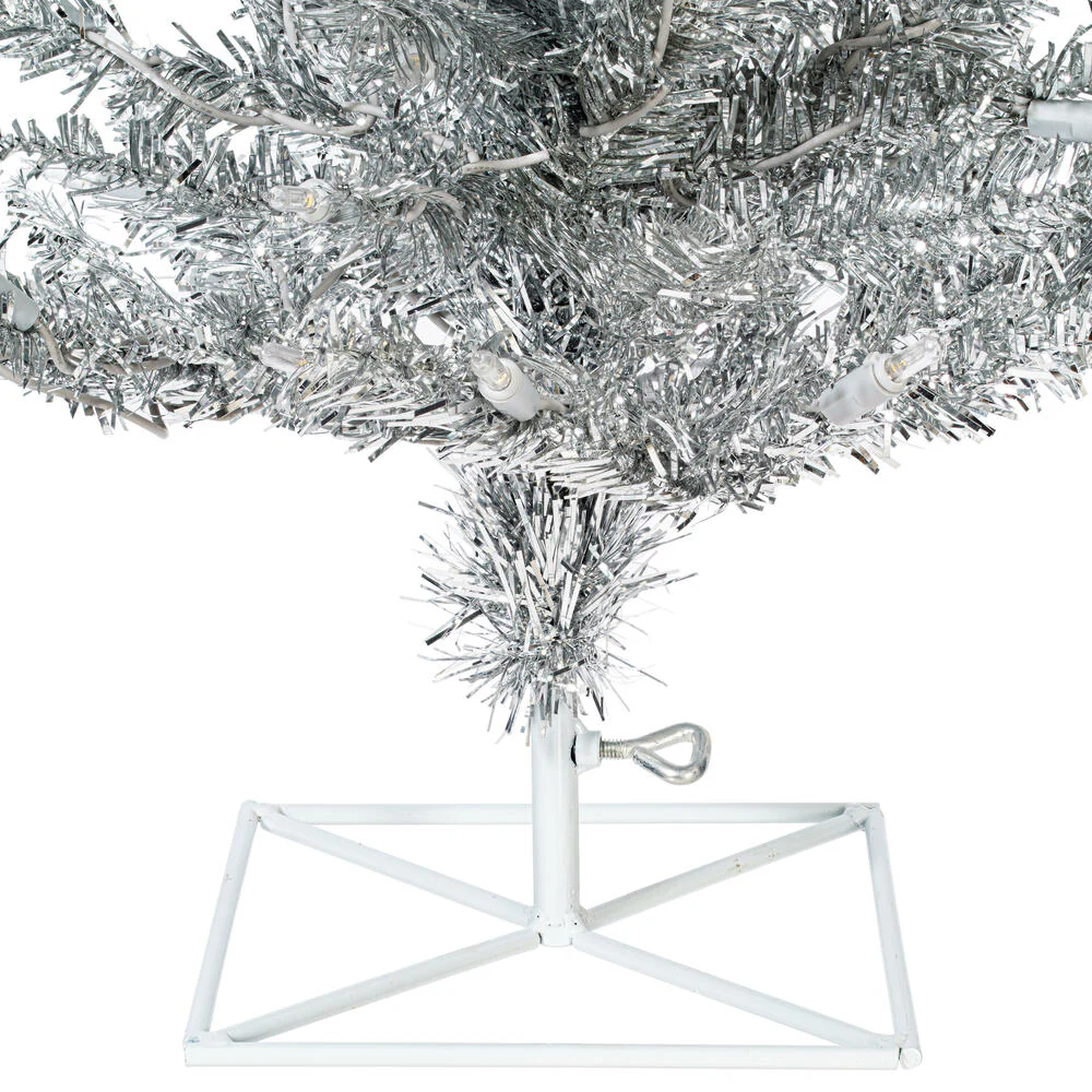 2'Hx20"W Tinsel Fir Artificial Christmas Tree, LED Pre-Lit -Silver - Image 5