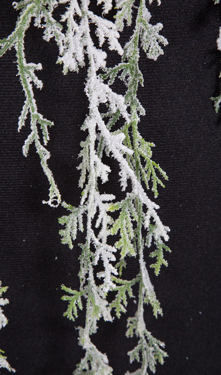 3' Flocked & Glittered Cedar Artificial Garland -Green/White (Pack of 6) - Image 4