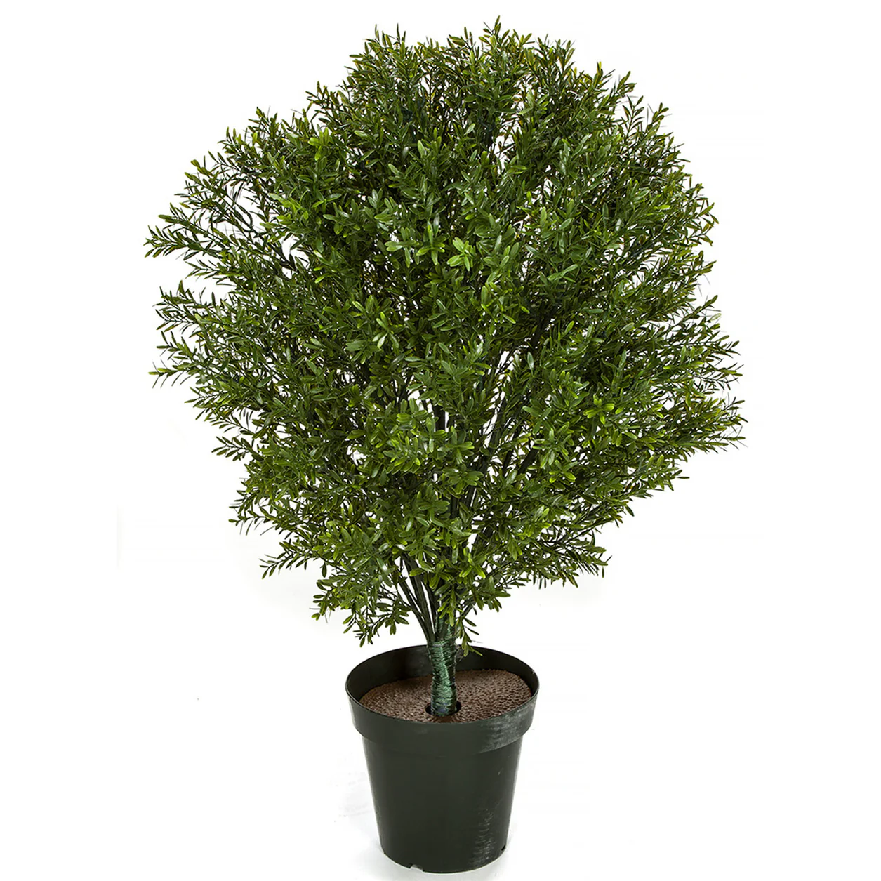 3' Outdoor UV-Resistant Artificial Podocarpus Ball-Shaped Topiary w/Pot -Green