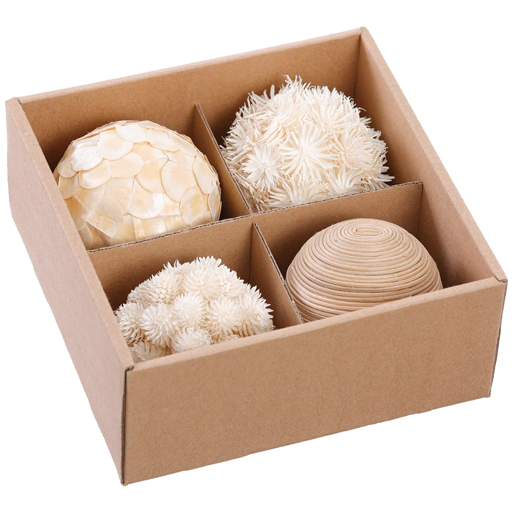 3" Set Of Preserved Rattan Leaf Ball-Shaped Topiary -Cream (Pack of 12)