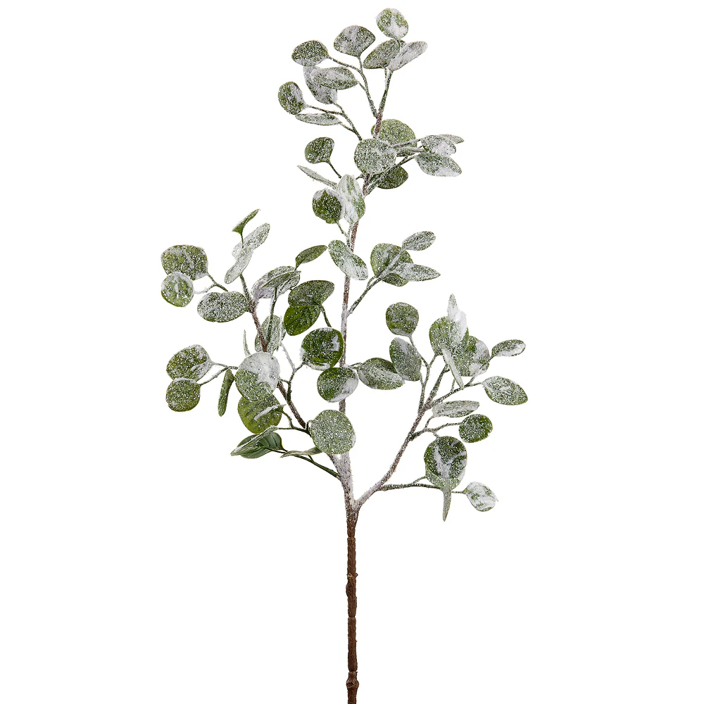 30.5" Flocked Artificial Eucalyptus Leaf Stem -Green/White (Pack of 12)