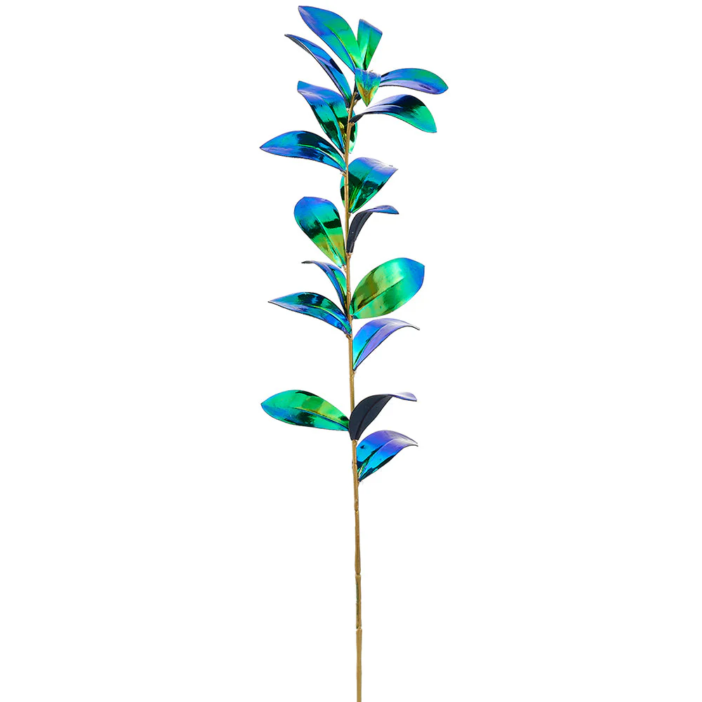 30.5" Pearl Metallic Artificial Ruscus Hypophyllum Leaf Stem -Peacock (Pack of 12)