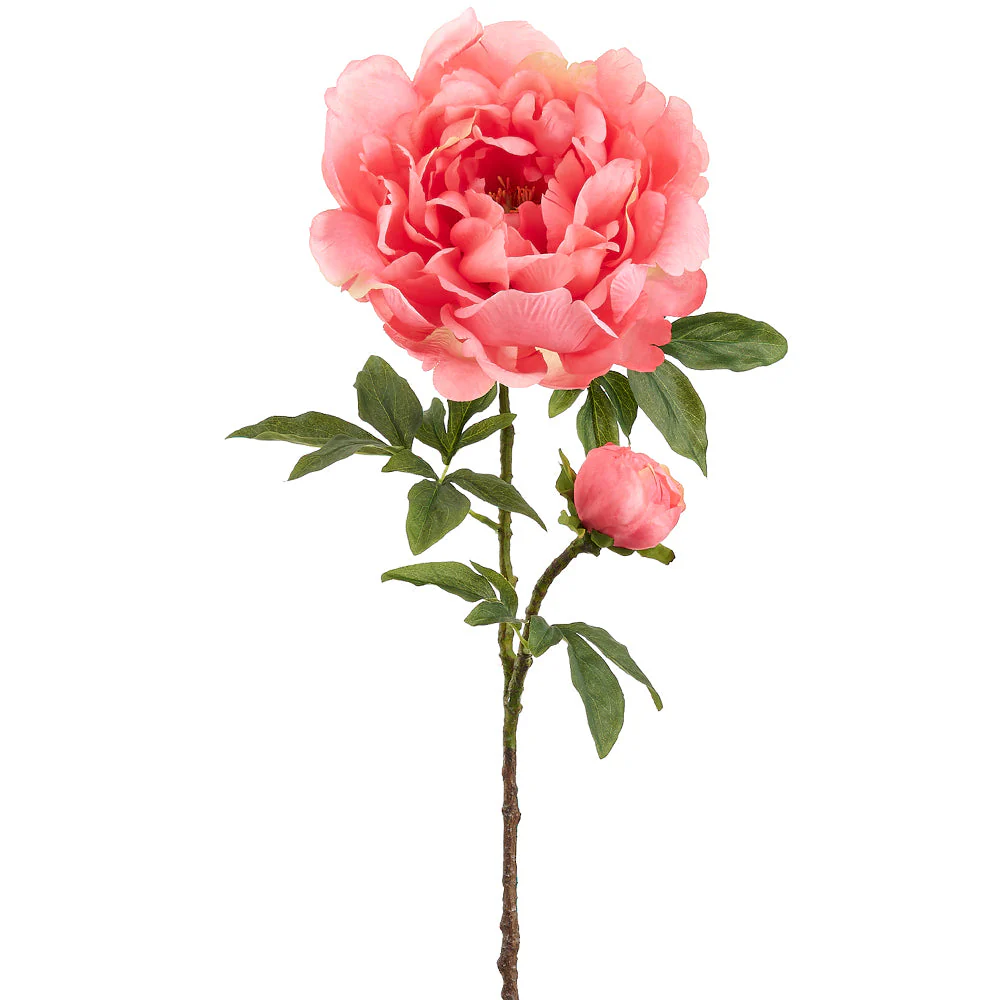 30.5" Peony Silk Flower Stem -Coral (Pack of 6)