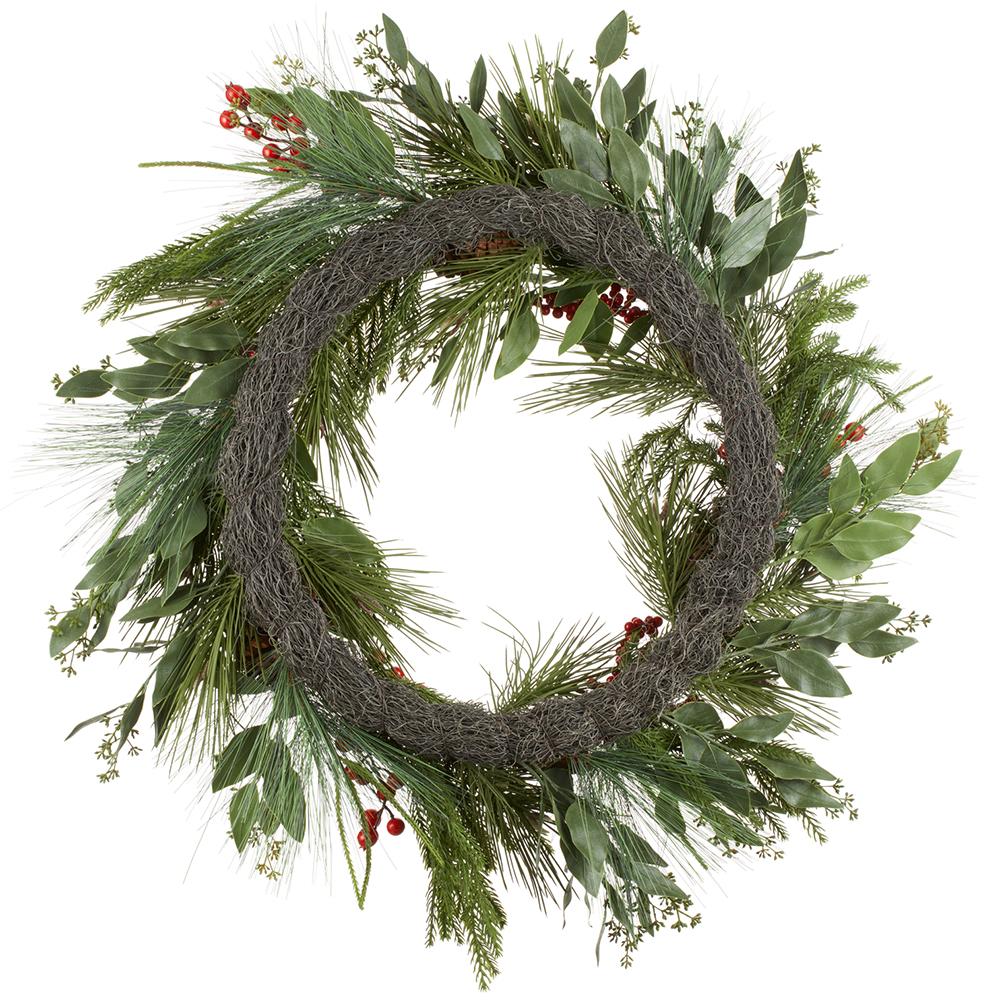 30" Artificial Berry, Pinecone & Pine Wreath -Red/Brown (Pack of 4) - Image 2