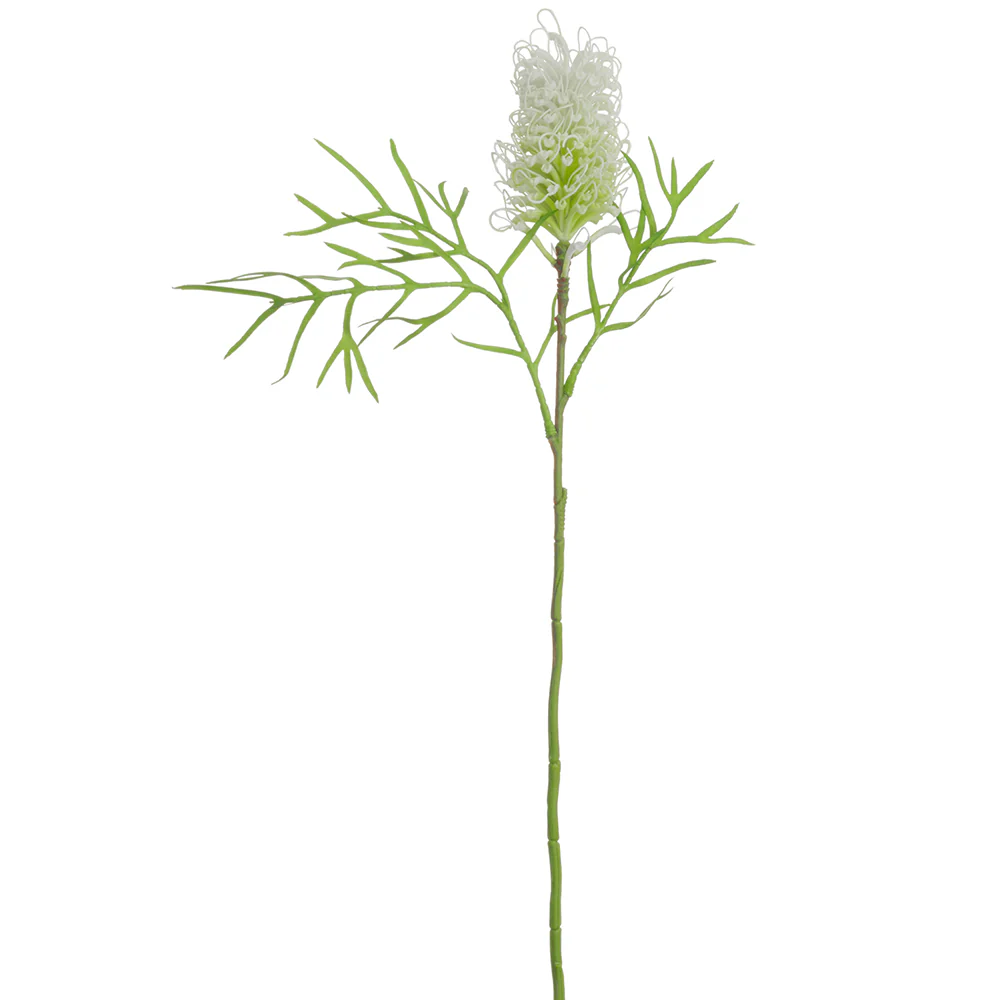 30" Artificial Grevillea Banksia Protea Flower Stem -White/Green (Pack of 12)