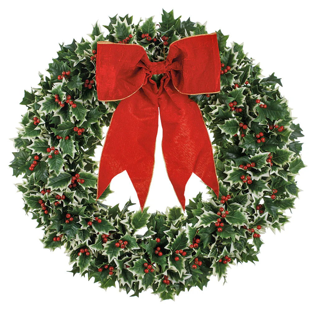 30" Artificial Holly Leaf & Berry Wreath -Variegated/Red (Pack of 2)