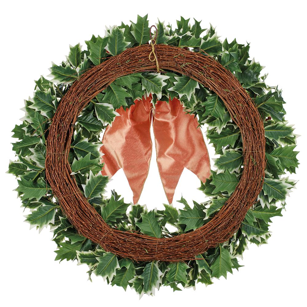 30" Artificial Holly Leaf & Berry Wreath -Variegated/Red (Pack of 2) - Image 2