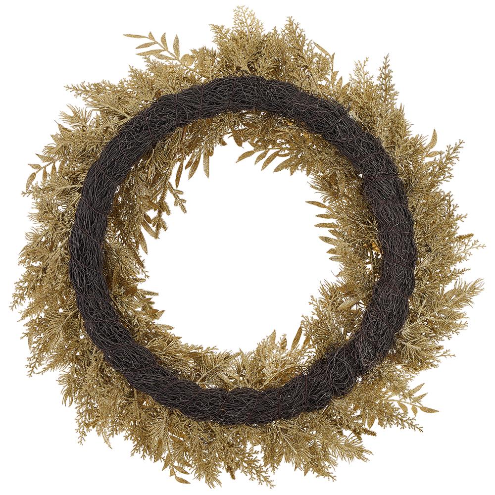 30" Artificial Ornament Ball & Glittered Pine Wreath -Gold (Pack of 4) - Image 2