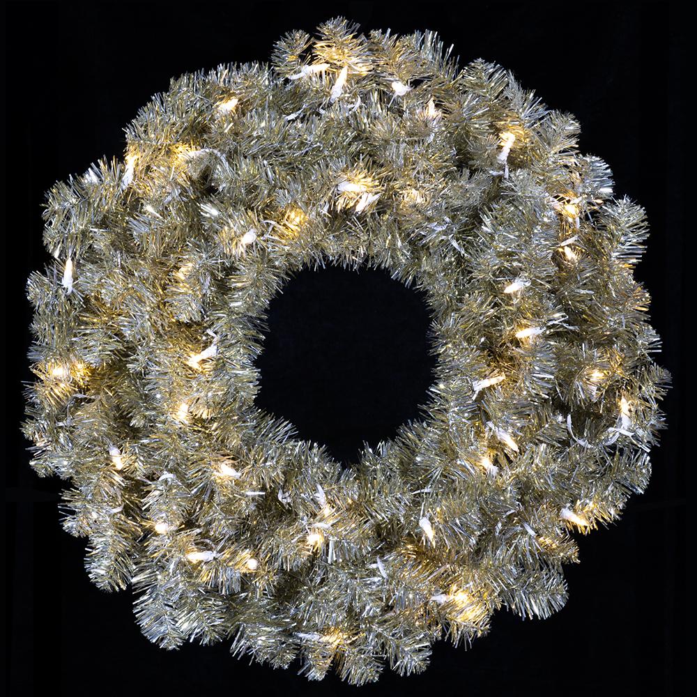 30" Artificial Tinsel Wreath, LED Pre-Lit -Platinum (Pack of 4) - Image 2