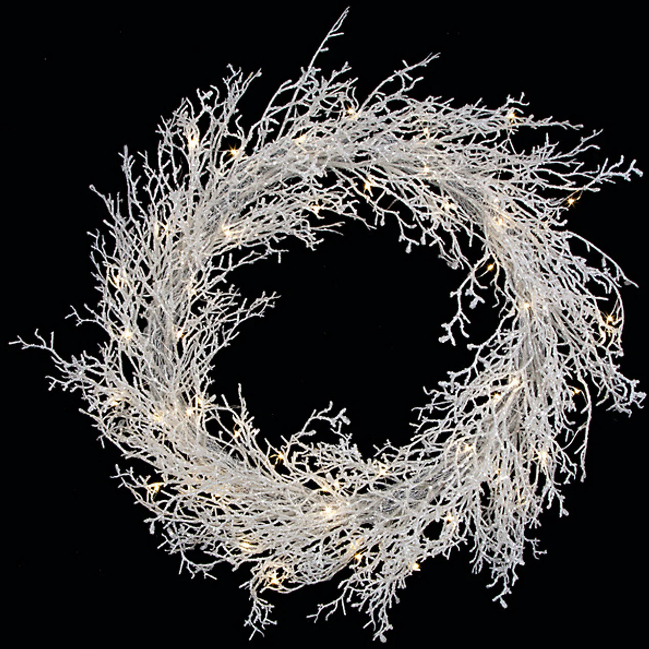 30" Artificial Twig Wreath, Battery Micro LED Pre-Lit -White (Pack of 2)