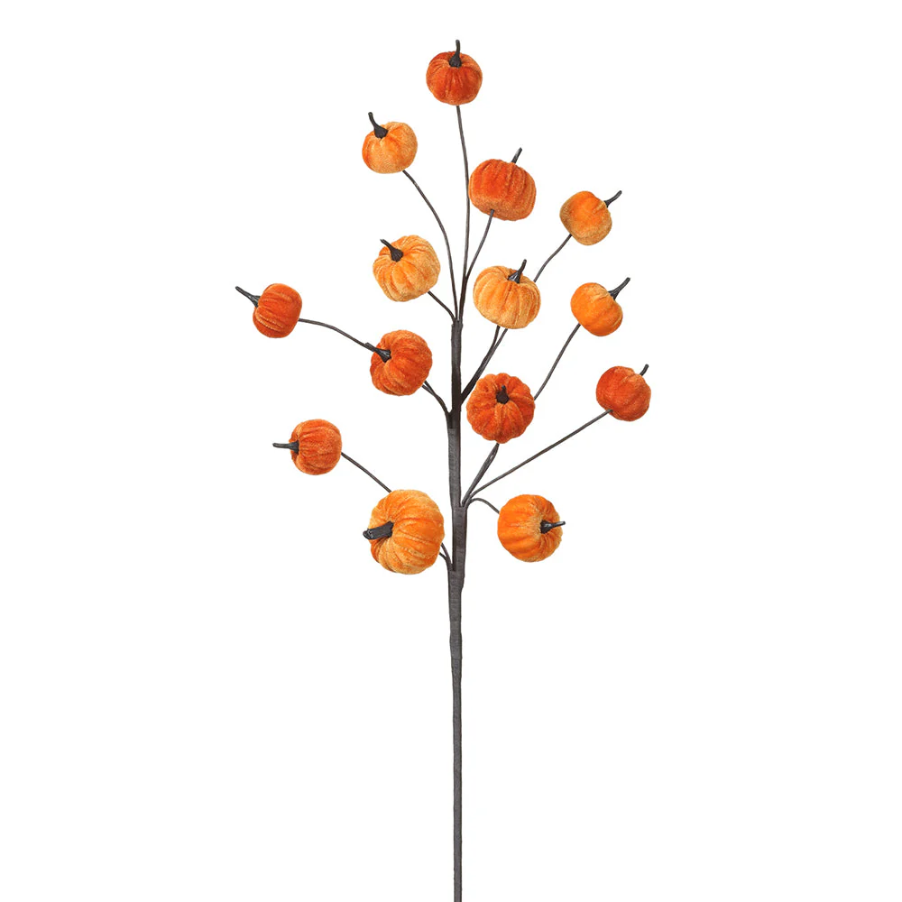 30" Artificial Velvet Pumpkin Stem -2 Tone Orange (Pack of 12)