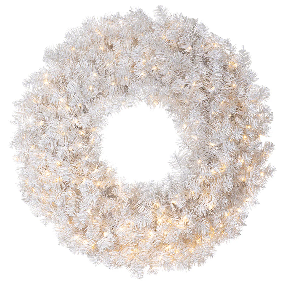30" Artificial White Noble Wreath, Micro LED Pre-Lit -White (Pack of 2)