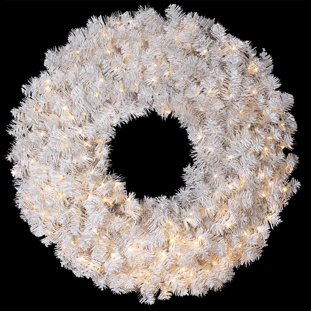 30" Artificial White Noble Wreath, Micro LED Pre-Lit -White (Pack of 2) - Image 2