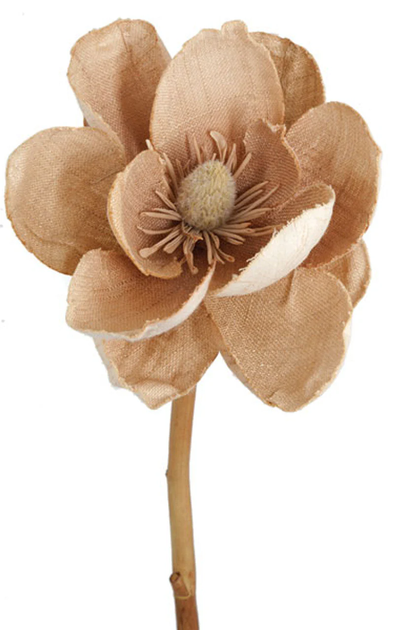 30" Burlap Artificial Magnolia Flower Stem -Brown/Beige (Pack of 6) - Image 2