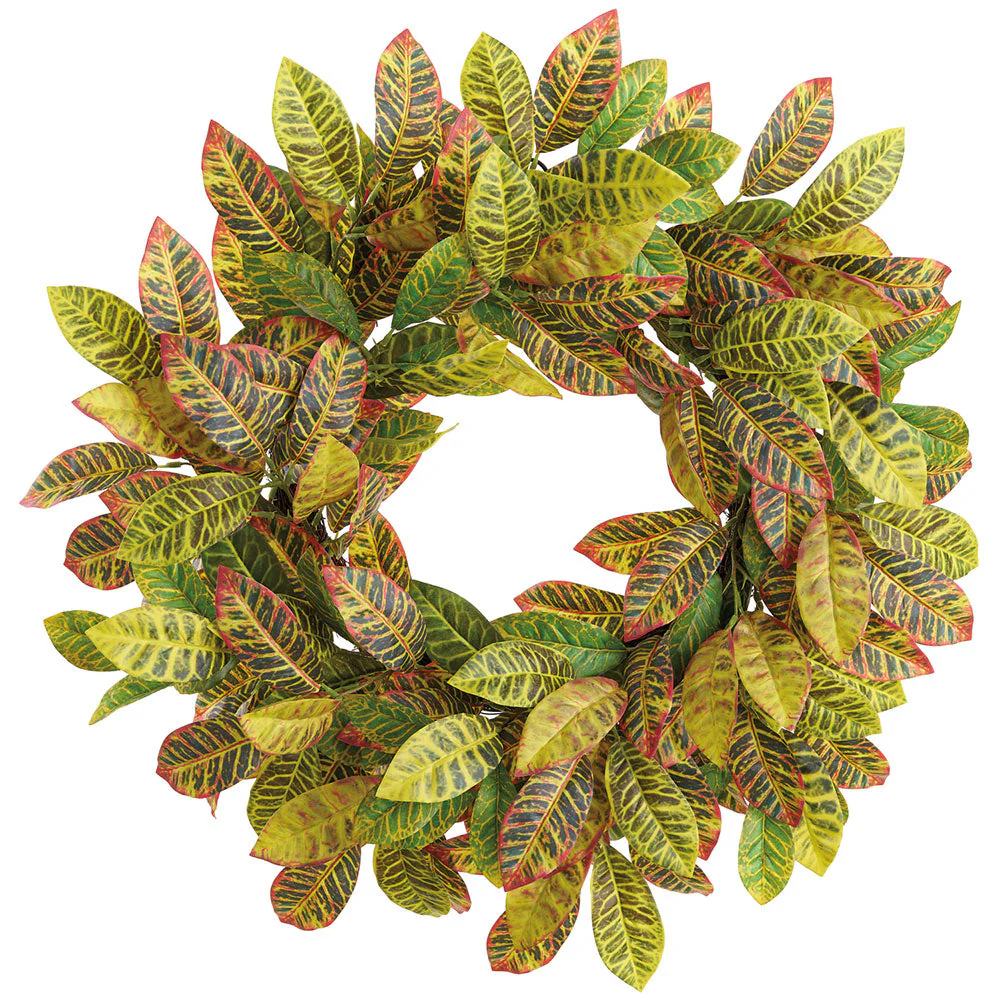 30" Croton Leaf Silk Wreath -Green/Red (Pack of 2)