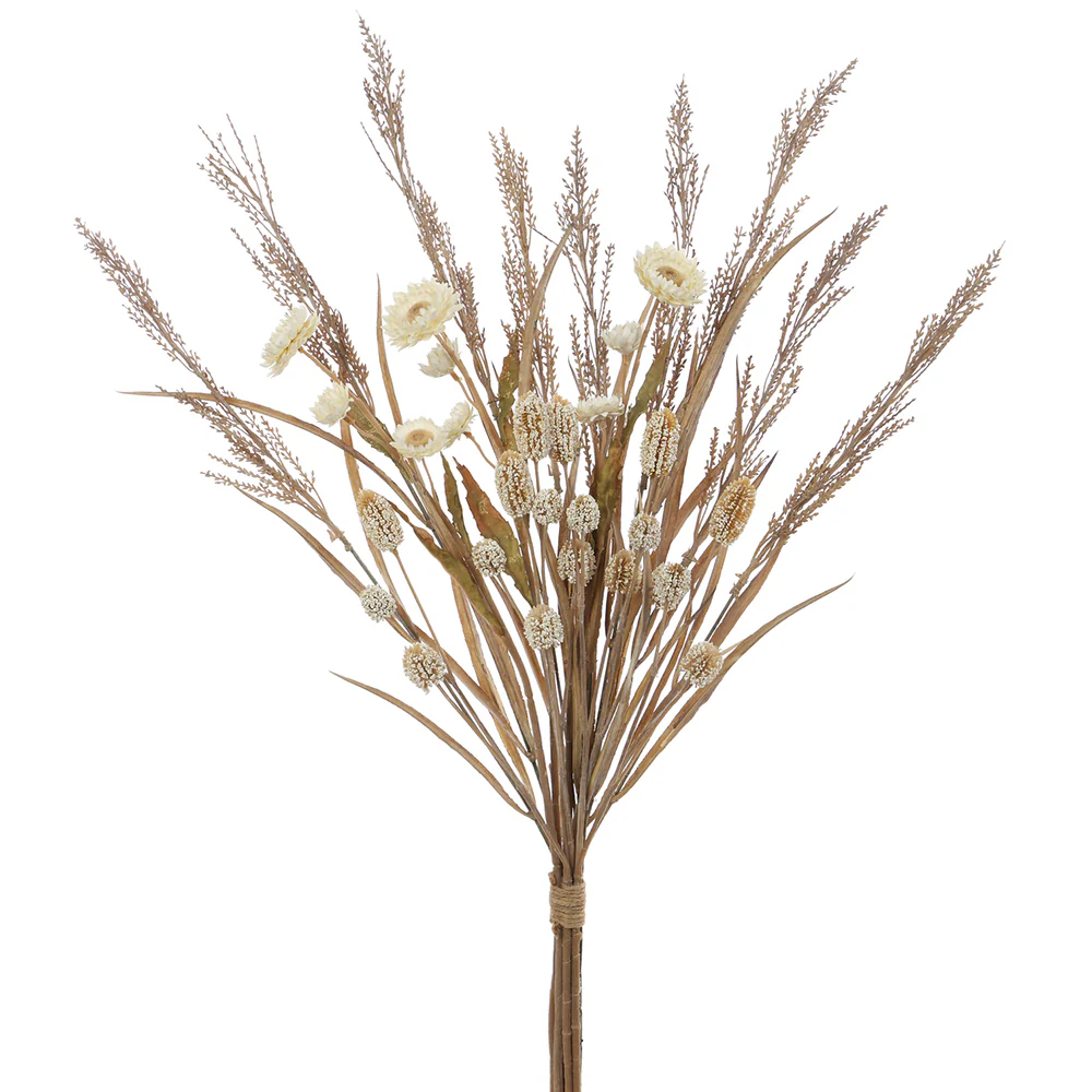 30" Dried Look Strawflower Mixed Silk Flower Stem Bundle -Cream (Pack of 6)