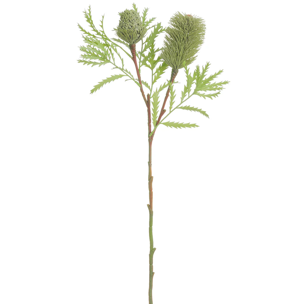 30" Faux Banksia Protea Flower Stem -Green/Gray (Pack of 12)