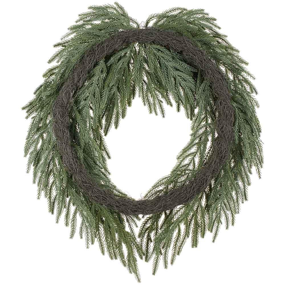 30" Frosted Artificial Willow Pine Wreath -Green/White - Image 2