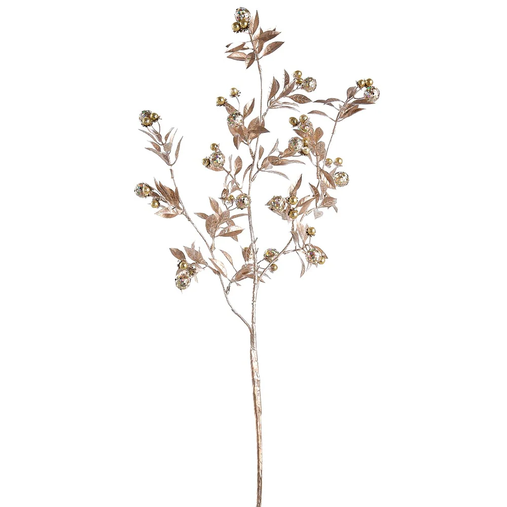30" Glittered Artificial Berry Stem -Gold (Pack of 12)
