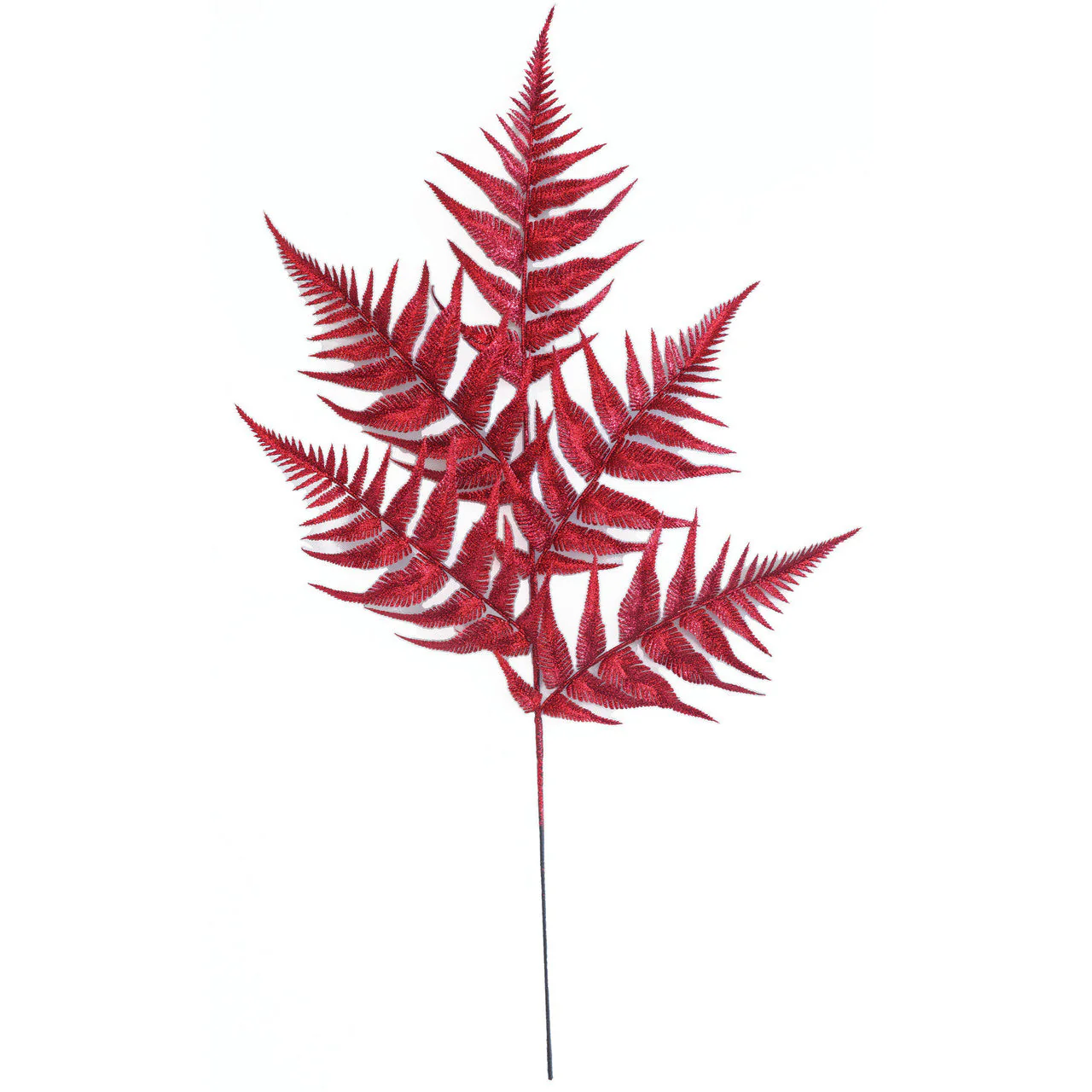 30" Glittered Artificial Fern Leaf Stem -Burgundy (Pack of 24)