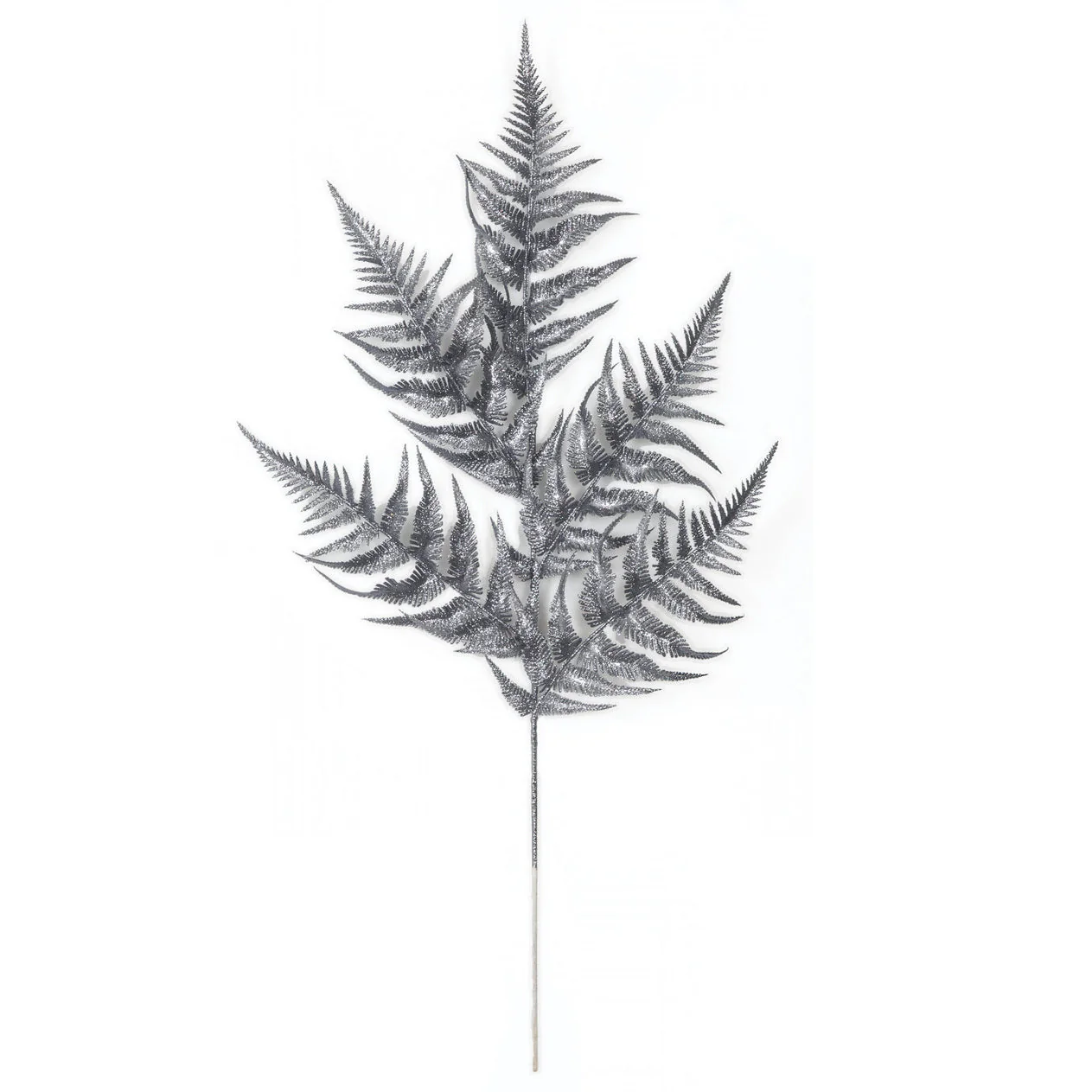 30" Glittered Artificial Fern Leaf Stem -Pewter (Pack of 24)