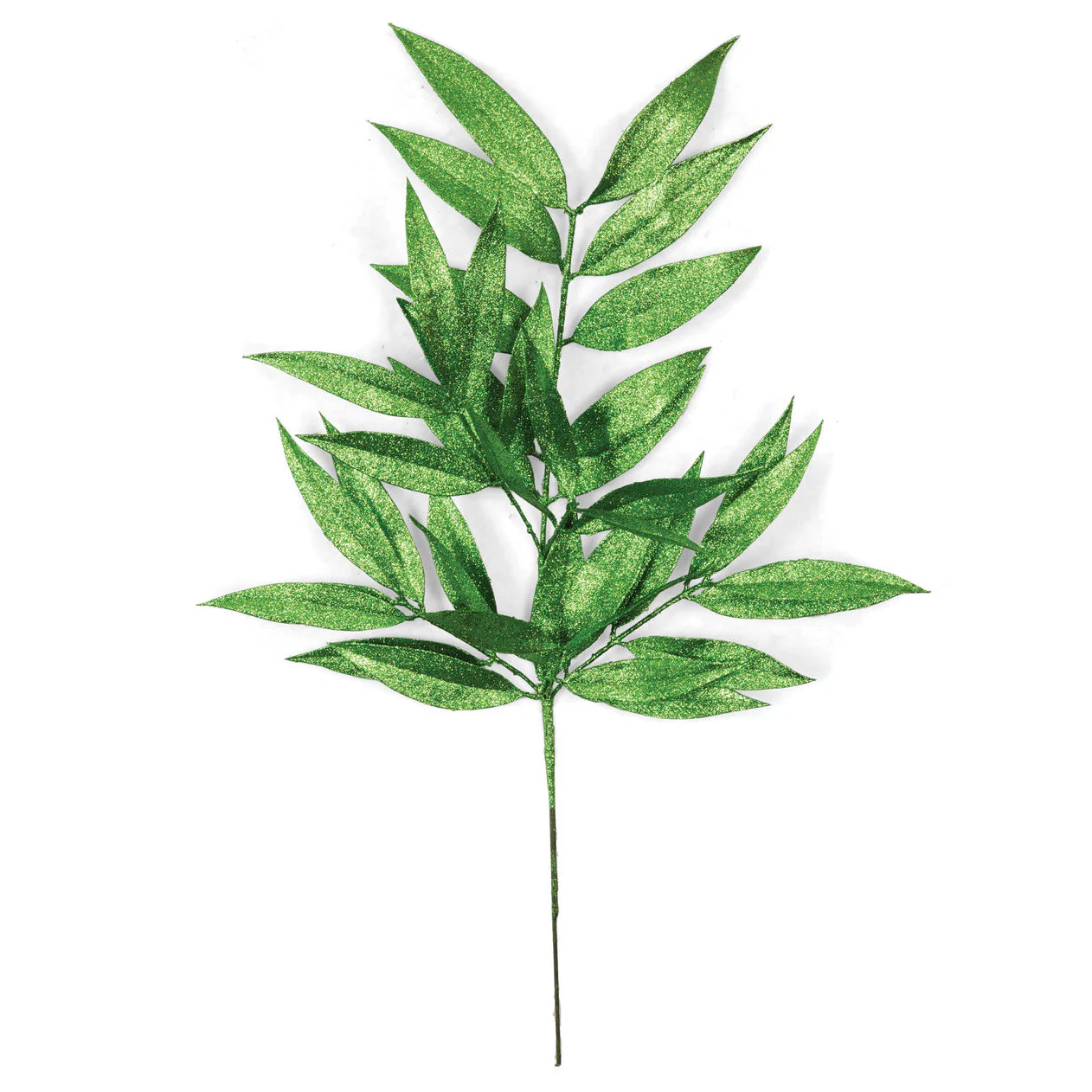 30" Glittered Artificial Willow Leaf Stem -Green (Pack of 12)