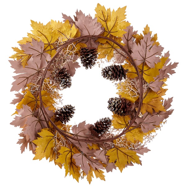 30" Glittered Metallic Artificial Maple Leaf, Pinecone & Twig Wreath -Gold/Brown (Pack of 2) - Image 2
